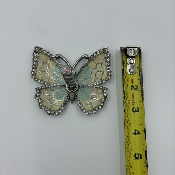 Matashi /blue and Cream Enamel And Silver Plated Butterfly Jewelry Ring Holder - Picture 14 of 16